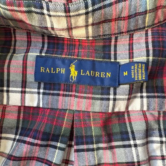 Ralph Lauren Polo Red White Green Blue Windowpane Plaid Medium Long Sleeve Shirt - Picture 11 of 16